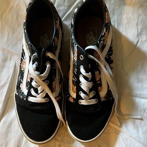 Black floral, vans, size 4